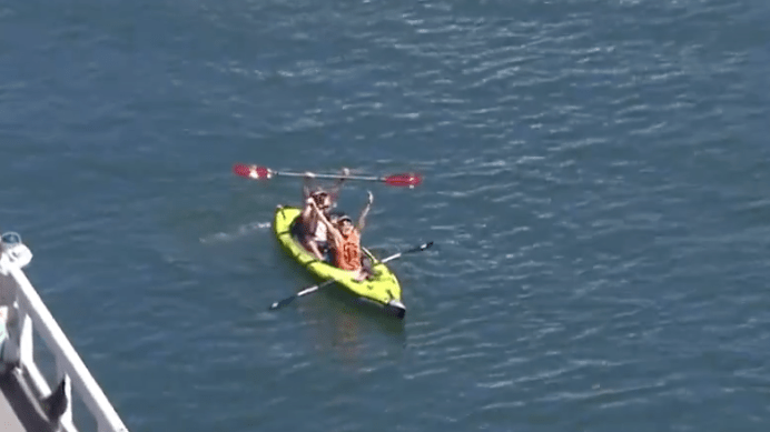 Giants catcher Patrick Bailey hit a home run that landed in the lap of a kayaker in McCovey Cove during Saturday's game. 